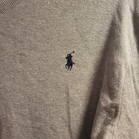 Polo Ralph Lauren Mens V Neck Sweater Gray Pima Cotton Long Sleeve Size L - Picture 2 of 4